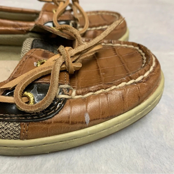 Sperry Topsiders size 6.5M brown/cream leather ties some cracking on the sides - Picture 7 of 10